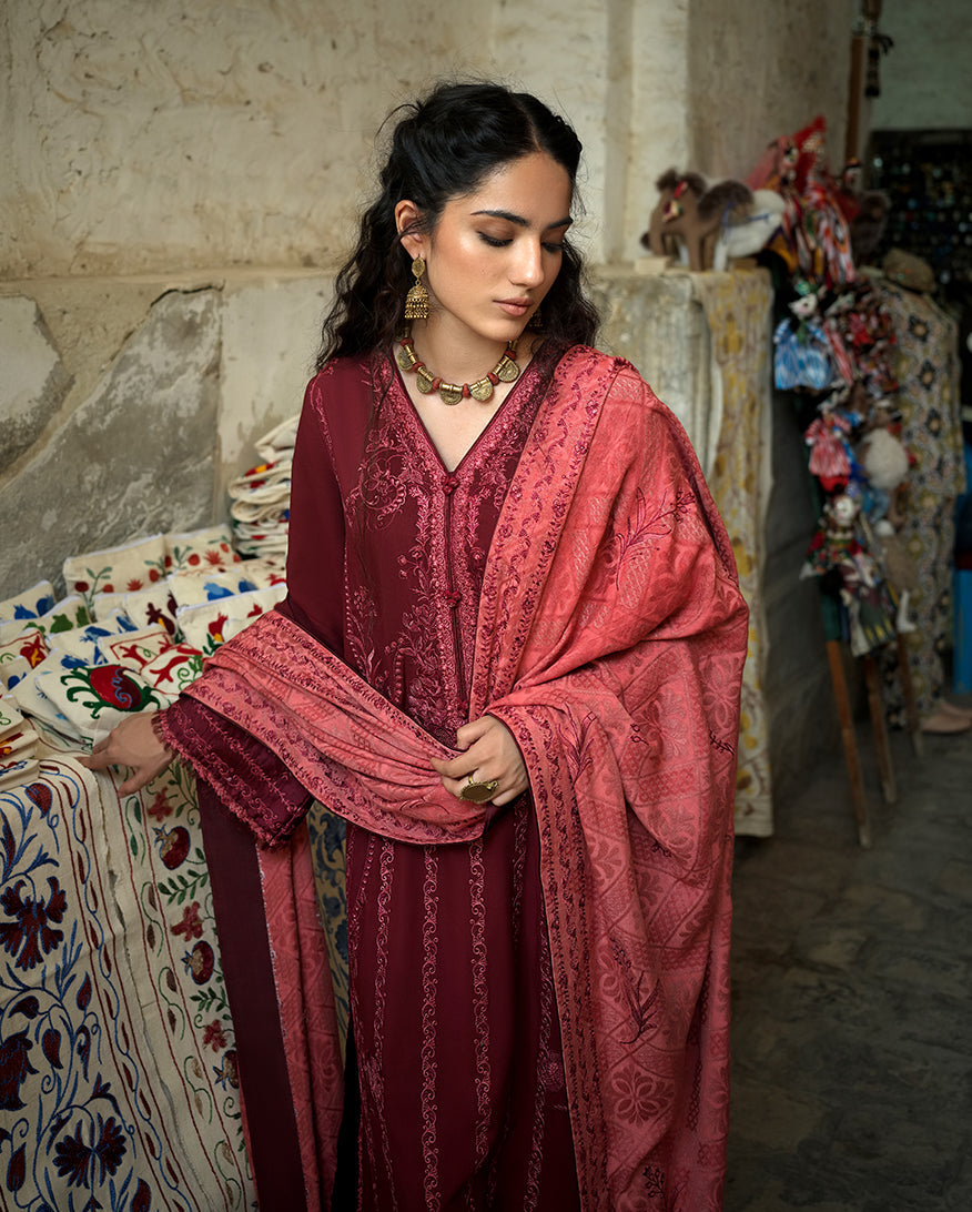 Hemline by Mushq Bukhara Embroidered Linen Unstitched 3Pc Suit - Bukhara Bloom