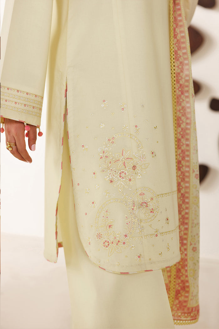 Farasha Summer Melody Embroidered Lawn Unstitched 3Pc Suit - Butter Glow
