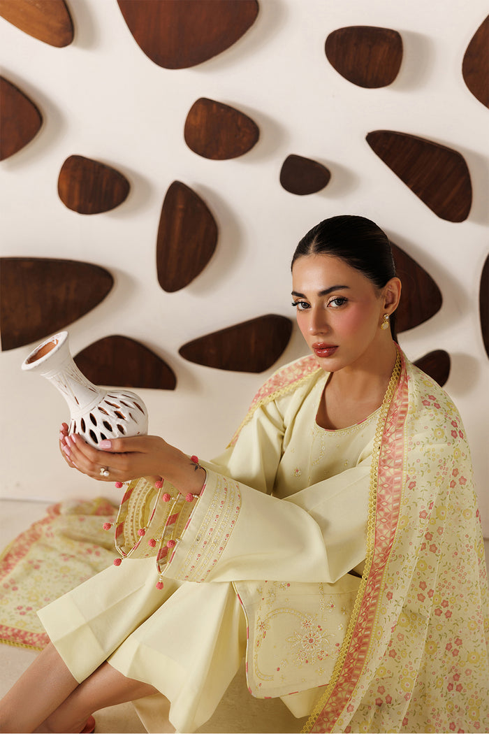 Farasha Summer Melody Embroidered Lawn Unstitched 3Pc Suit - Butter Glow