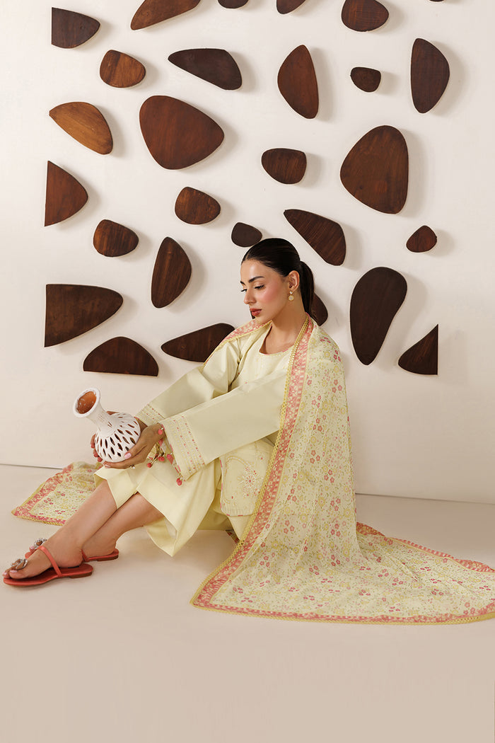 Farasha Summer Melody Embroidered Lawn Unstitched 3Pc Suit - Butter Glow