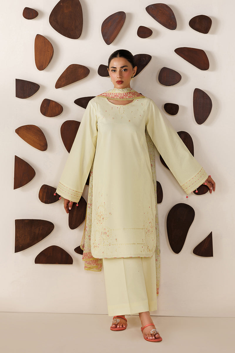 Farasha Summer Melody Embroidered Lawn Unstitched 3Pc Suit - Butter Glow