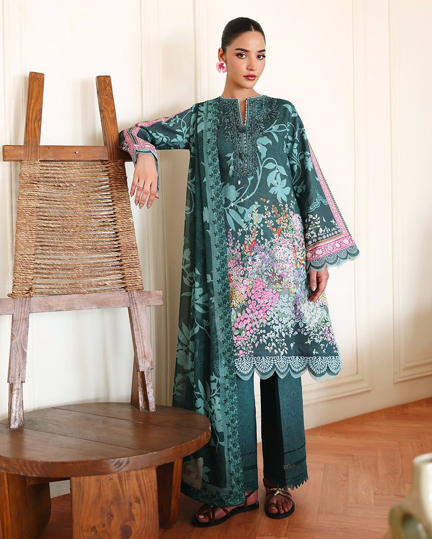 Roheenaz Eclat Gerden Printed Lawn Unstitched 3Pc Suit - BUTTERCUP BLOOM