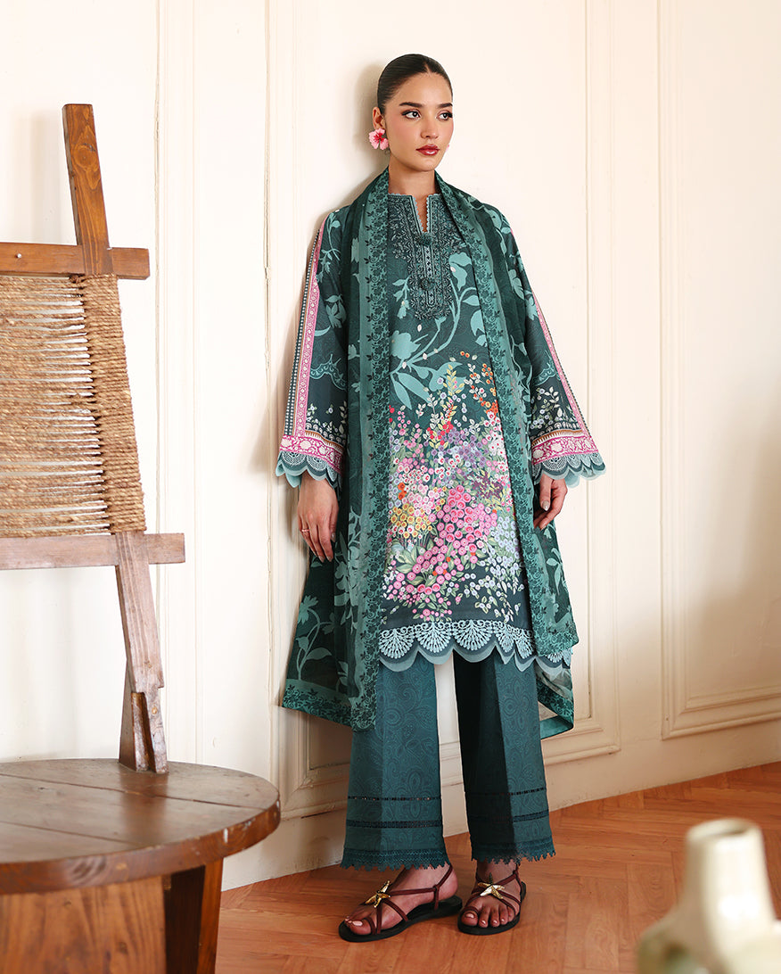 Roheenaz Eclat Gerden Printed Lawn Unstitched 3Pc Suit - BUTTERCUP BLOOM