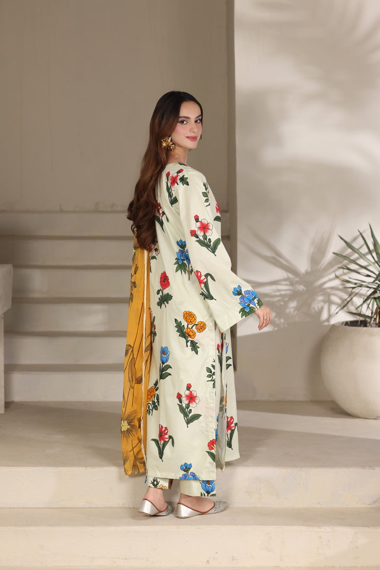 Feathers Premium Printed Lawn Unstitched 3Pc Suit Buttercup Garden-FT644
