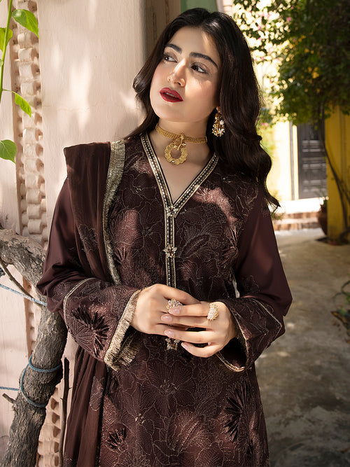 Afsaneh by Mahnur Embroidered Karandi Unstitched 3Pc Suit D-09 Cachee