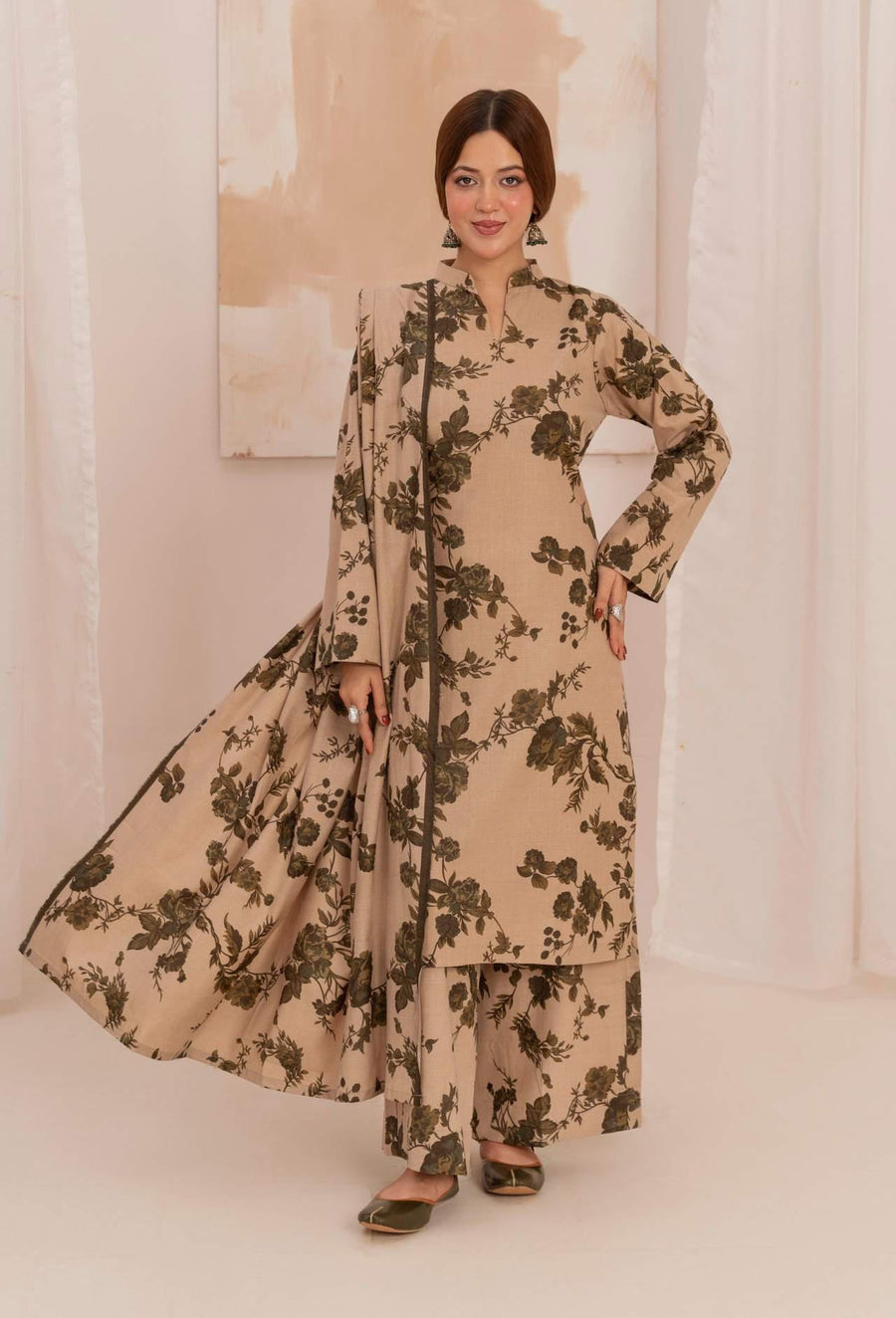 Feathers Digital Printed Dhanak Unstitched 3Pc Suit CALVORE-FT589