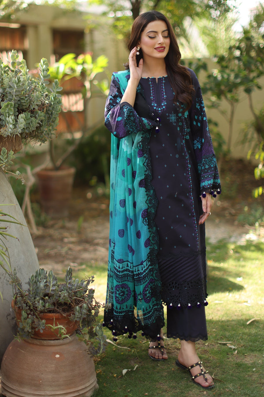 Charizma Combination Embroidered Lawn Unstitched 3Pc Suit CC6-001
