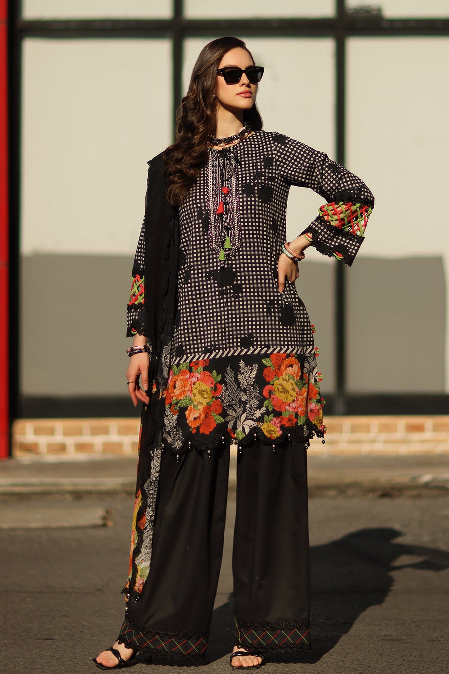 Charizma Combination Embroidered Lawn Unstitched 3Pc Suit CC6-002