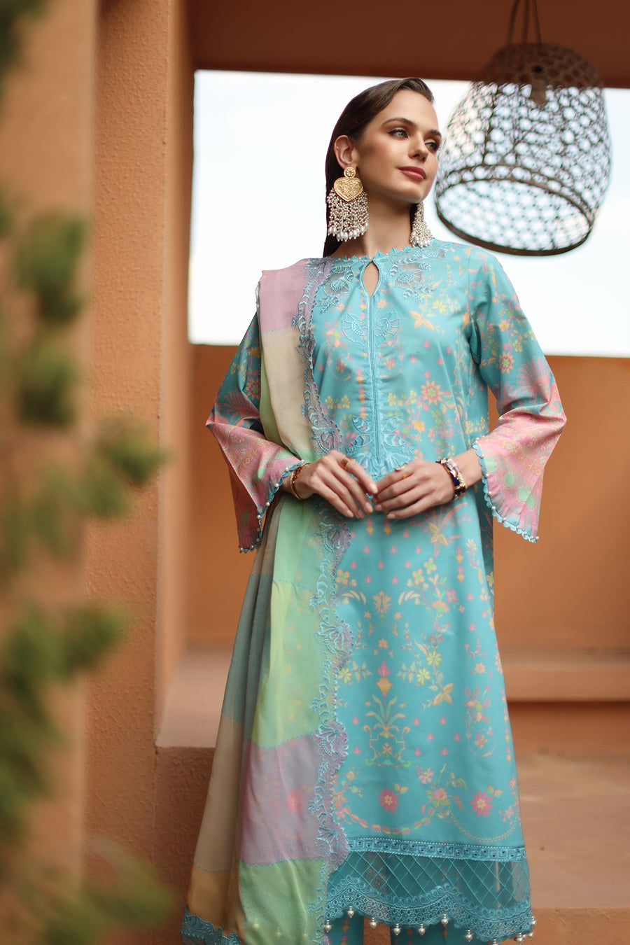Charizma Combination Embroidered Lawn Unstitched 3Pc Suit CC6-003