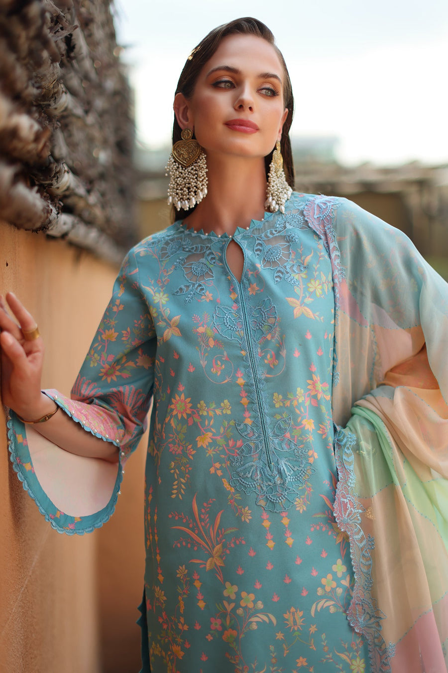 Charizma Combination Embroidered Lawn Unstitched 3Pc Suit CC6-003