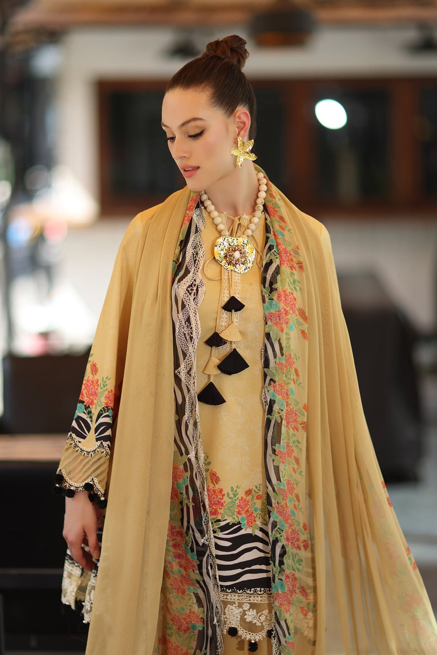 Charizma Combination Embroidered Lawn Unstitched 3Pc Suit CC6-006