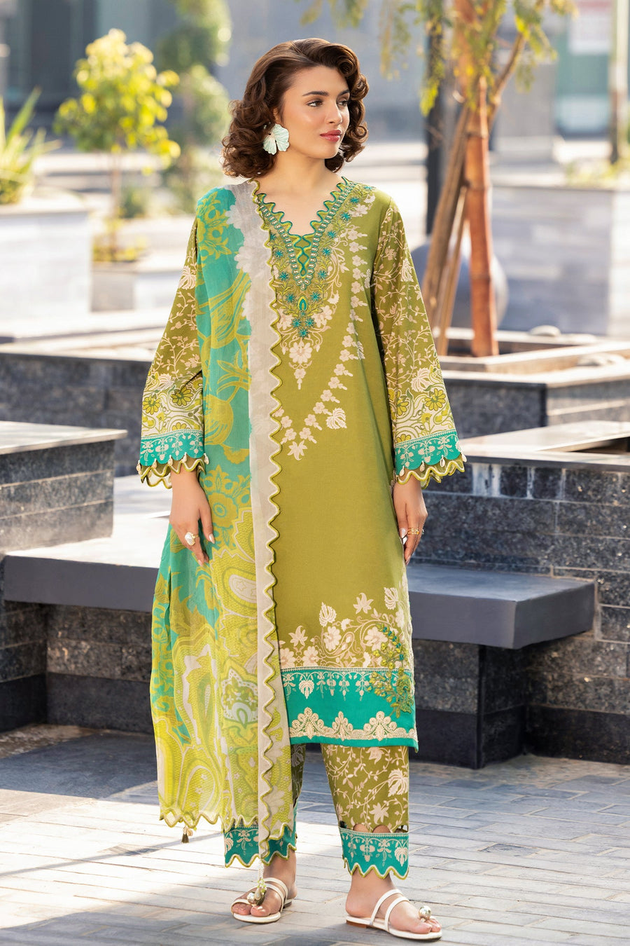 Charizma Combination Embroidered Lawn Unstitched 3Pc Suit CC6-007