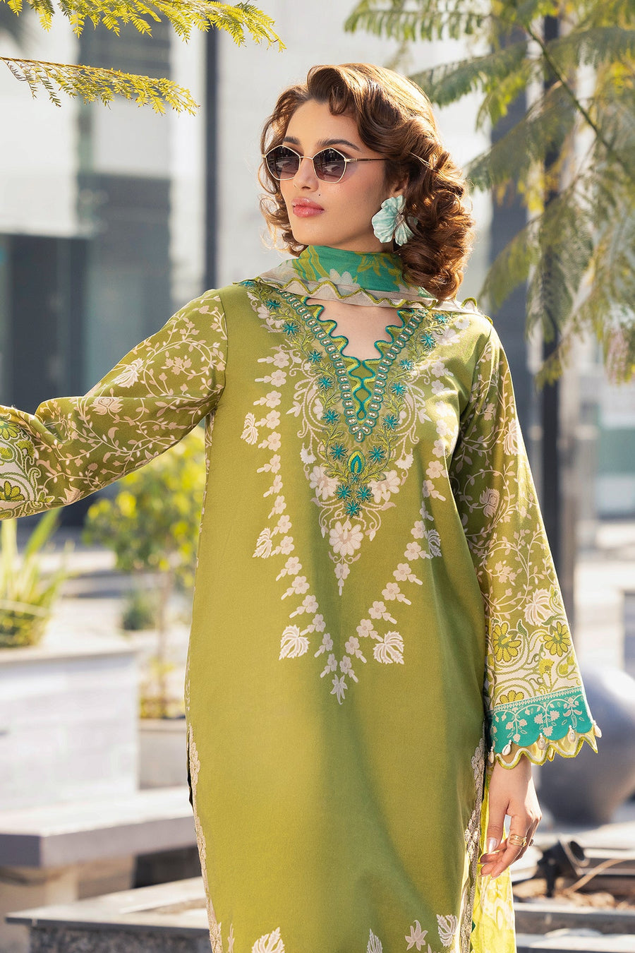 Charizma Combination Embroidered Lawn Unstitched 3Pc Suit CC6-007