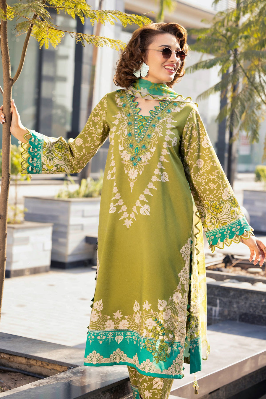 Charizma Combination Embroidered Lawn Unstitched 3Pc Suit CC6-007