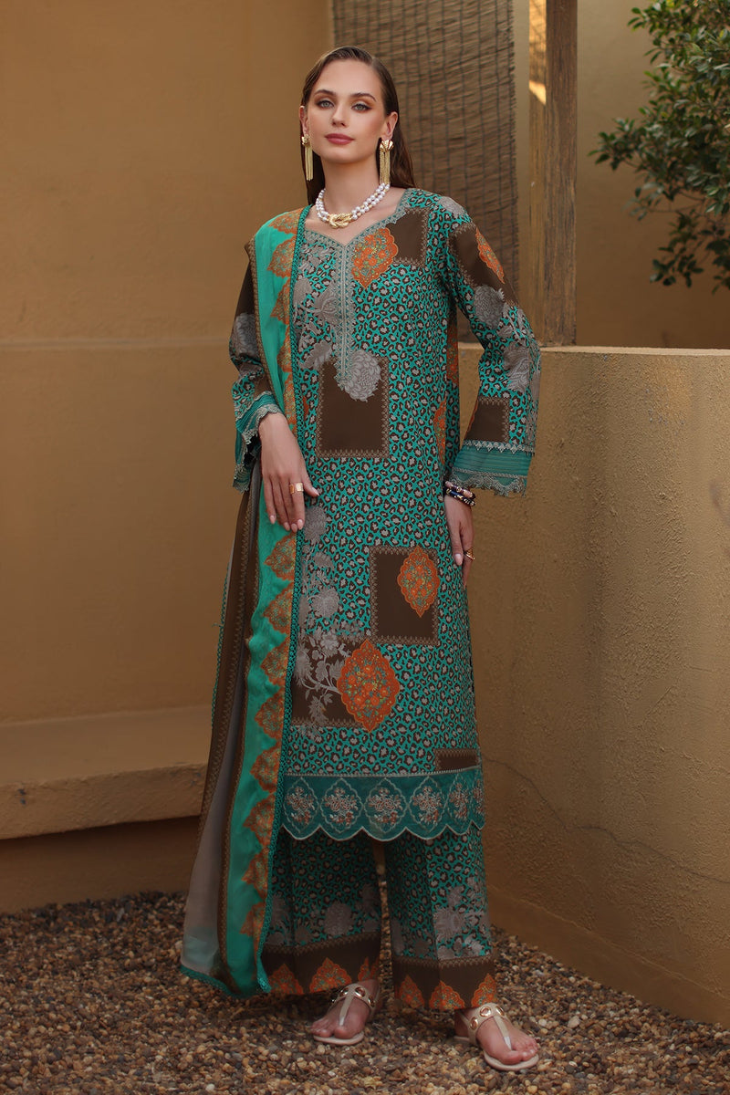 Charizma Combination Embroidered Lawn Unstitched 3Pc Suit CC6-009