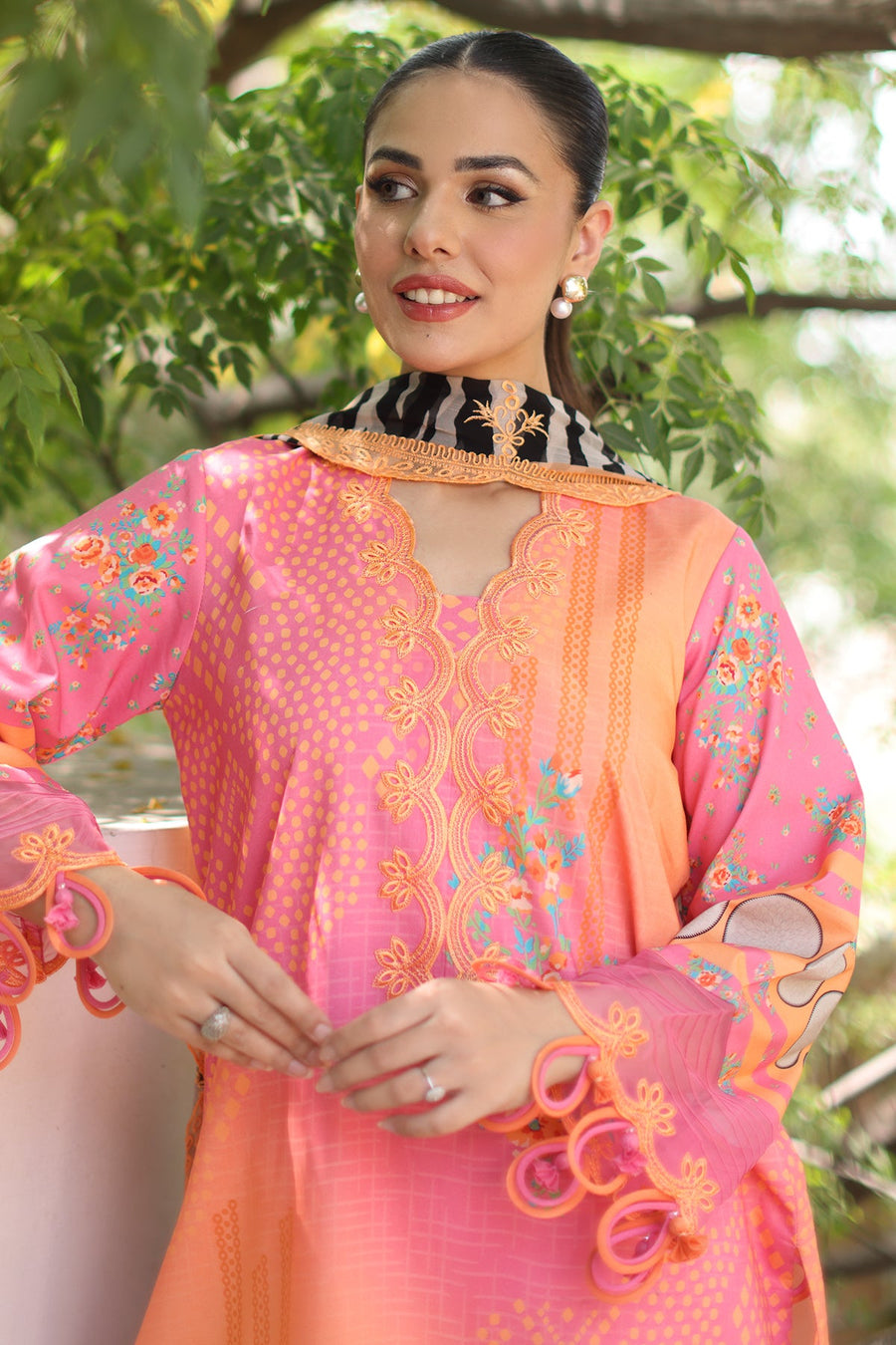Charizma Combination Embroidered Lawn Unstitched 3Pc Suit CC6-010