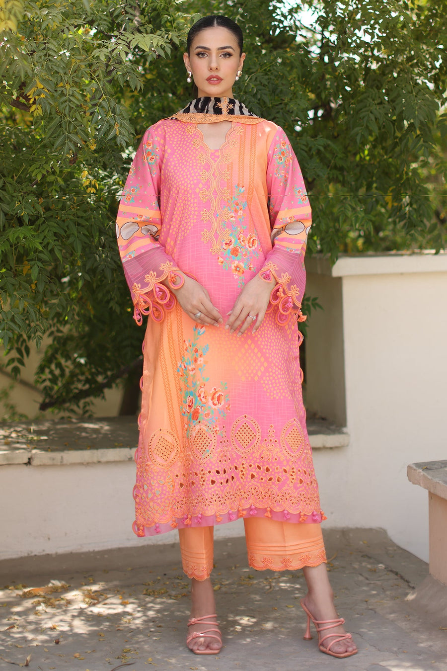 Charizma Combination Embroidered Lawn Unstitched 3Pc Suit CC6-010