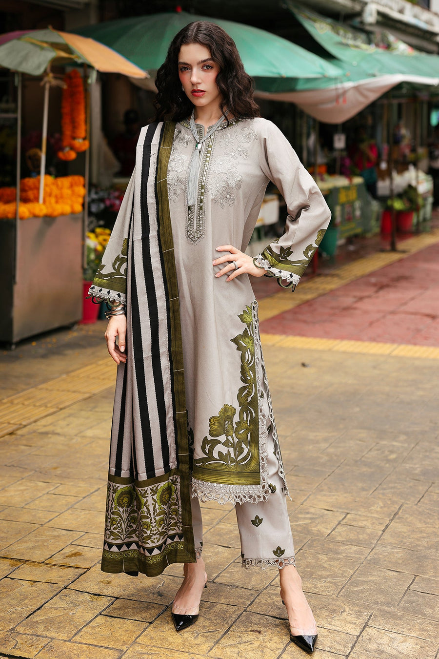 Charizma Combination Embroidered Linen Unstitched 3Pc Suit CCW6-03