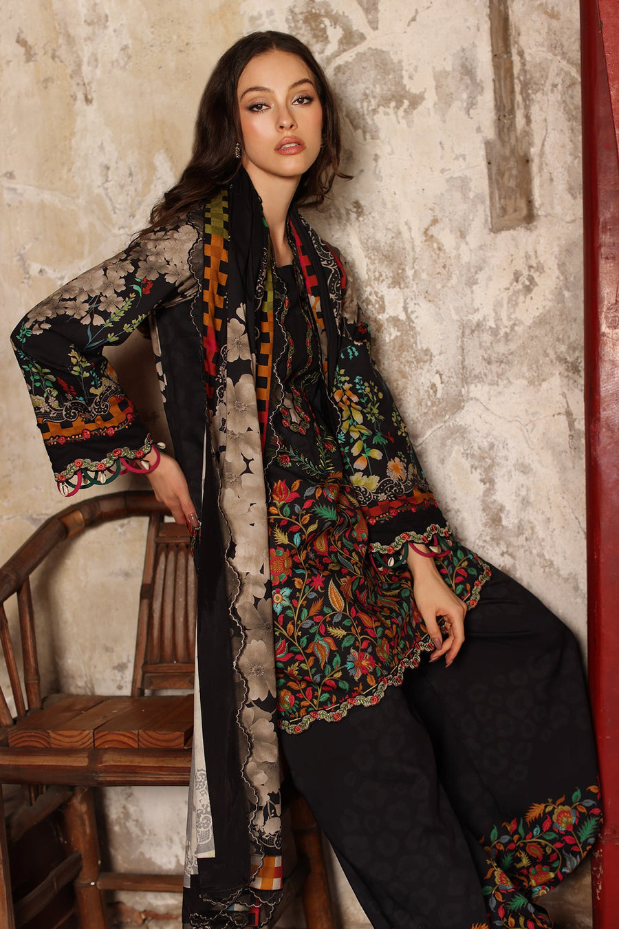 Charizma Combination Embroidered Linen Unstitched 3Pc Suit CCW7-01