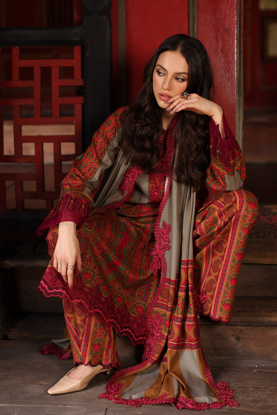Charizma Combination Embroidered Linen Unstitched 3Pc Suit CCW7-04