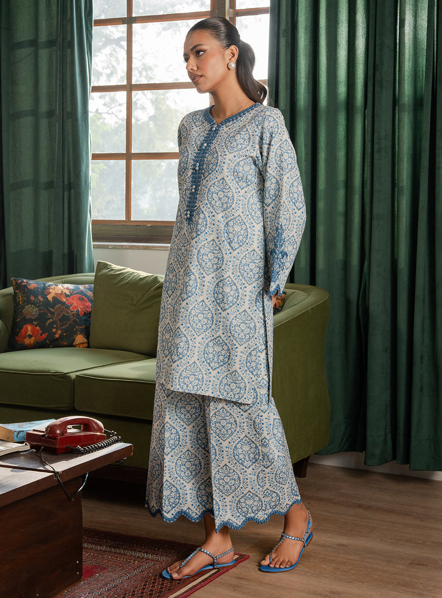 Faiza Faisal Lumiere Printed Khaddar Stitched 2Pc Suit - CELESTE