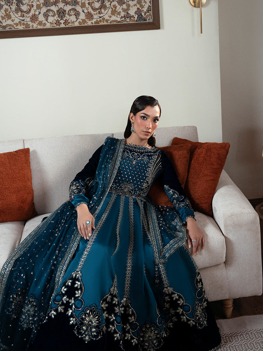 Faiza Faisal Solene Embroidered Velvet Unstitched 3Pc Suit - CELESTINE