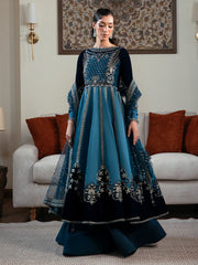 Faiza Faisal Solene Embroidered Velvet Unstitched 3Pc Suit - CELESTINE