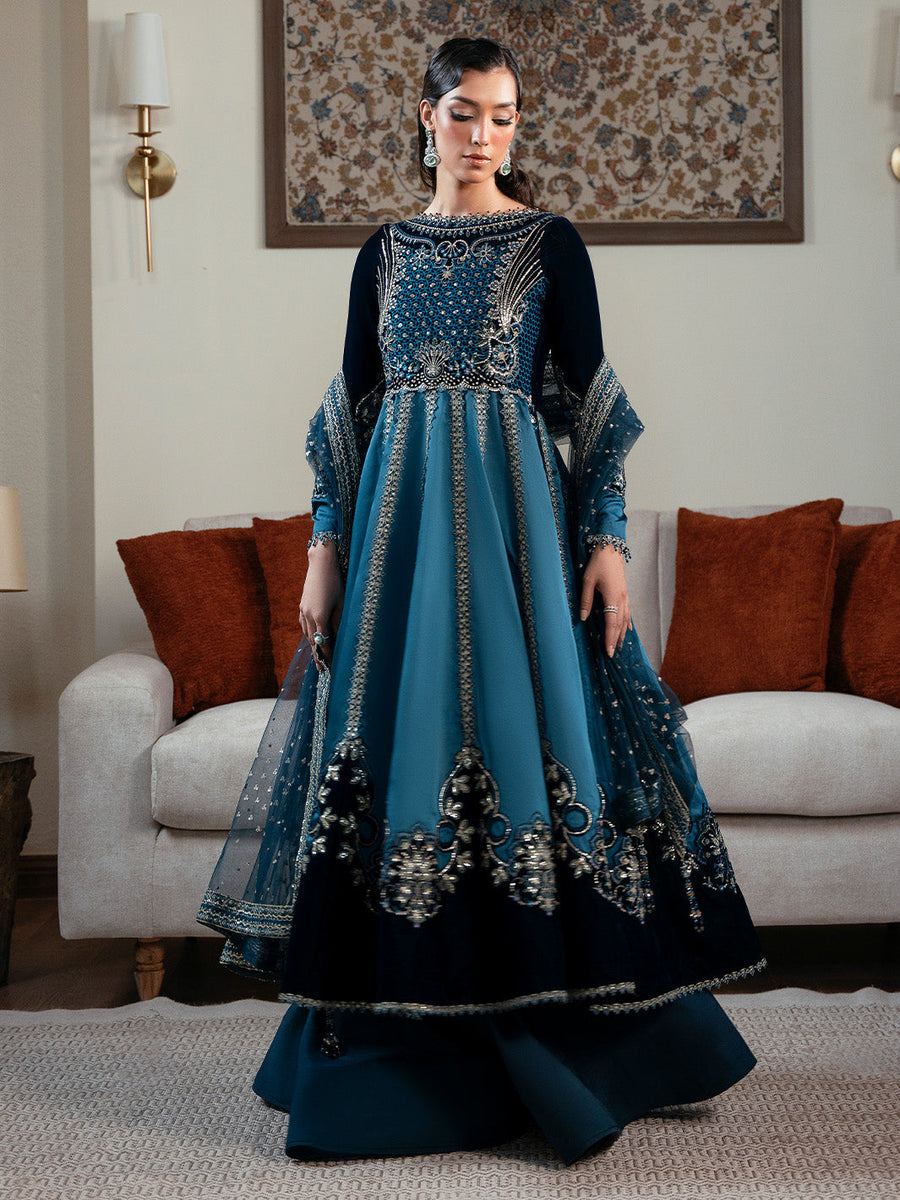 Faiza Faisal Solene Embroidered Velvet Unstitched 3Pc Suit - CELESTINE