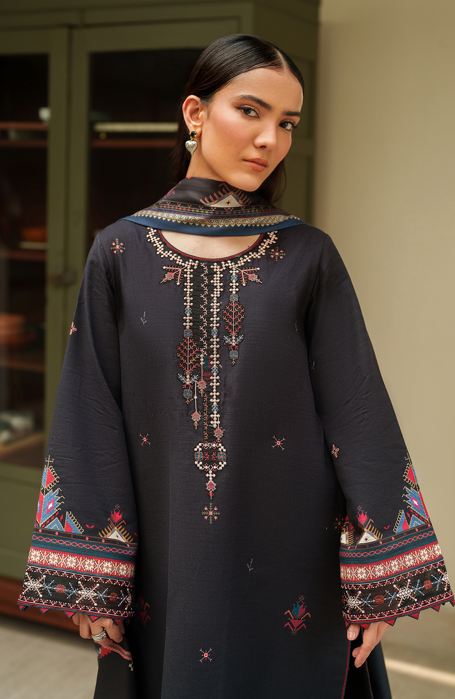 Bellini by Seran Embroidered Khaddar Unstitched 3Pc Suit D-03 CENDARA