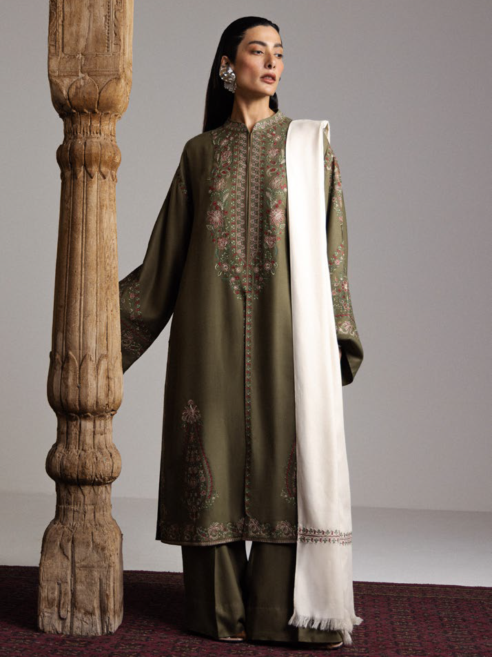 Zara Shahjahan Saraab Embroidered Marina Unstitched 3Pc Suit - CHINAR