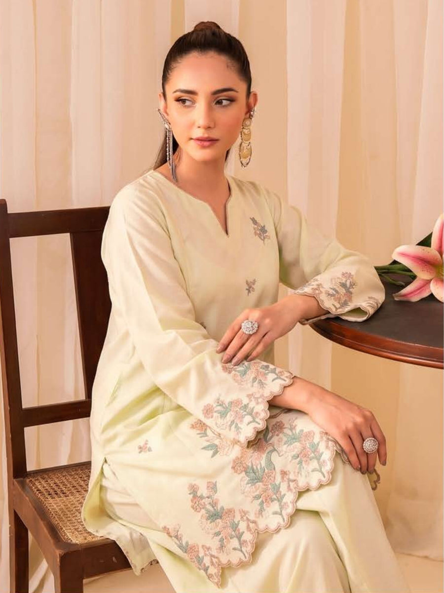 Faiza Faisal FNF Cords Embroidered Lawn Pret 2Pc Suit - CITRON DEW