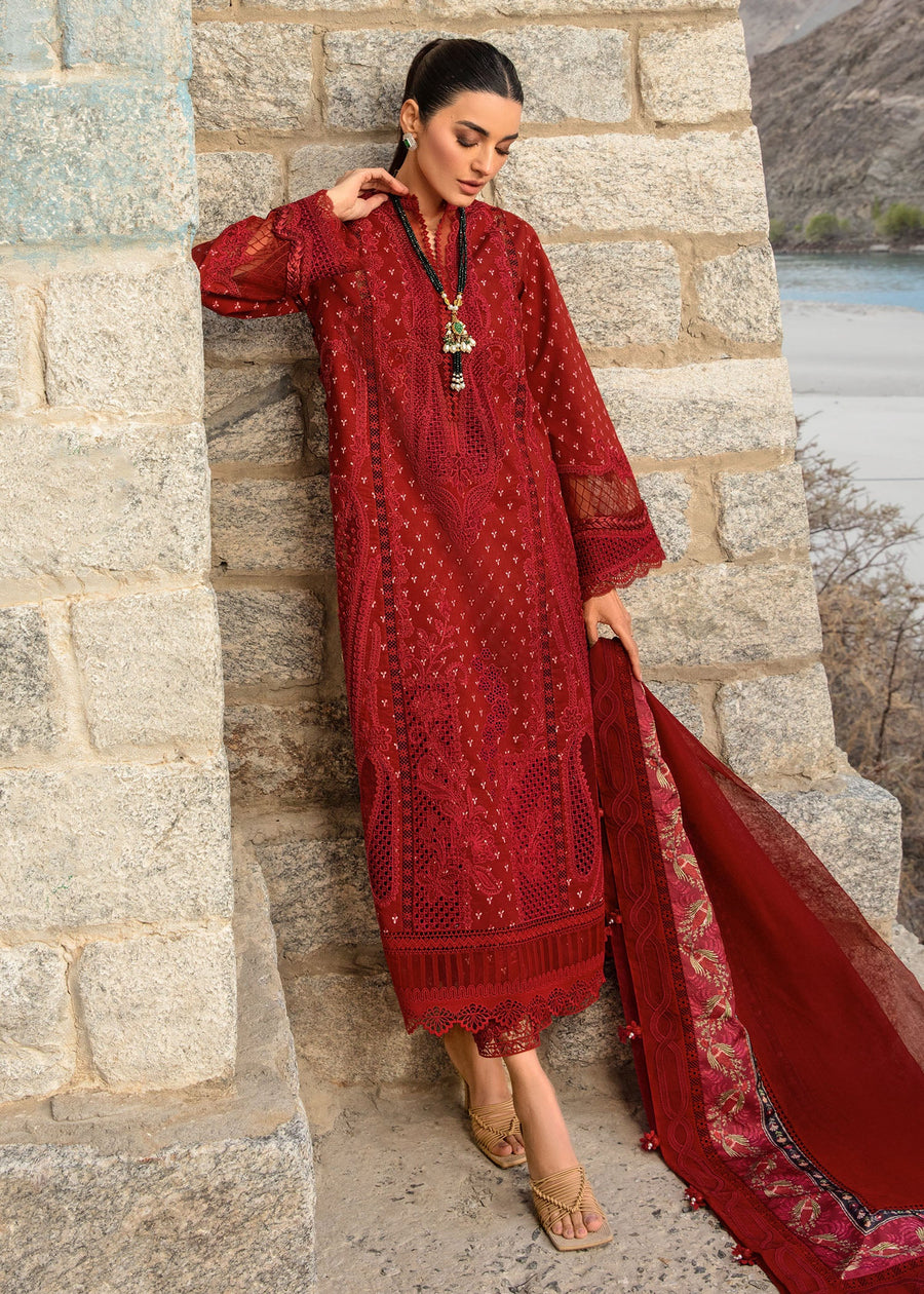 Crimson Embroidered Lawn Unstitched 3Pc Suit CL24-D1A Dancing Paisleys