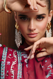 Qalamkar Festive Eid Embroidered Chikankari Unstitched 3Pc Suit CM-03 RUBY