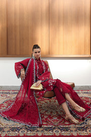 Qalamkar Festive Eid Embroidered Chikankari Unstitched 3Pc Suit CM-03 RUBY