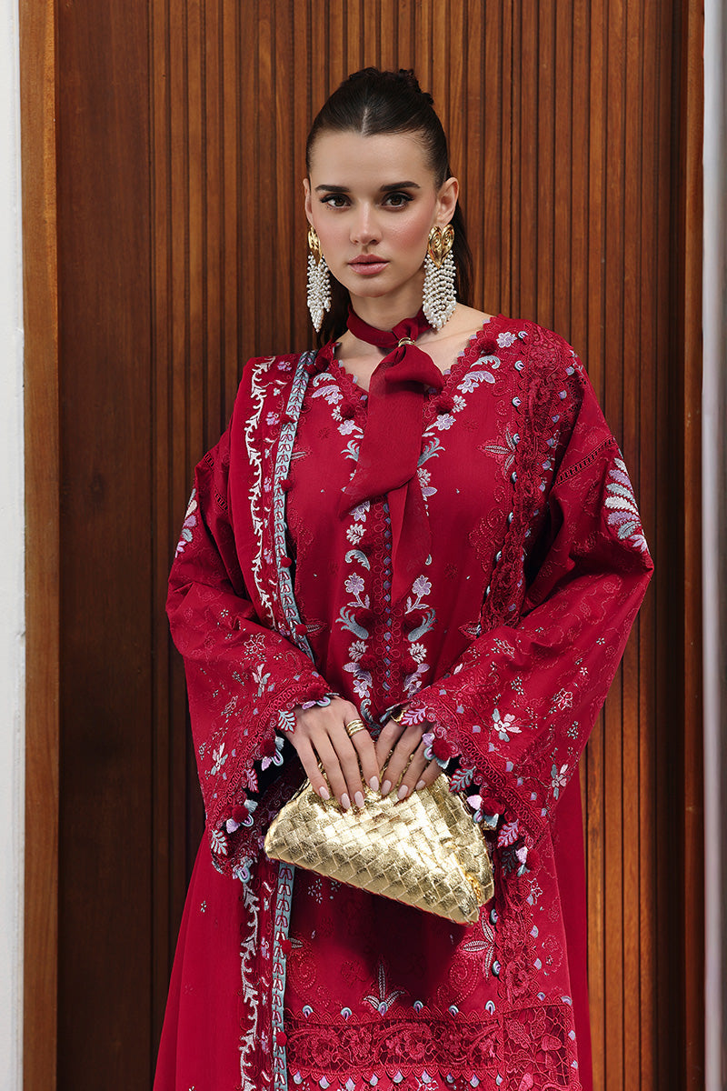 Qalamkar Festive Eid Embroidered Chikankari Unstitched 3Pc Suit CM-03 RUBY
