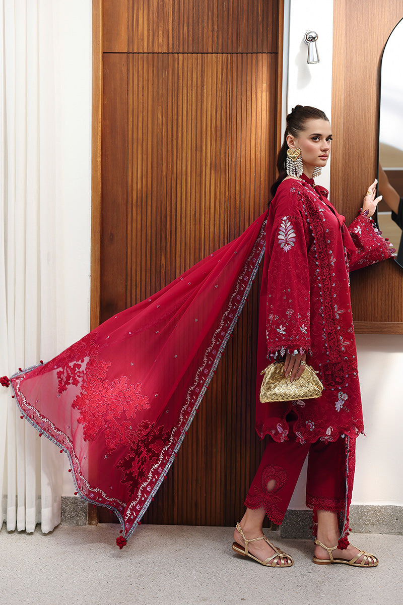 Qalamkar Festive Eid Embroidered Chikankari Unstitched 3Pc Suit CM-03 RUBY