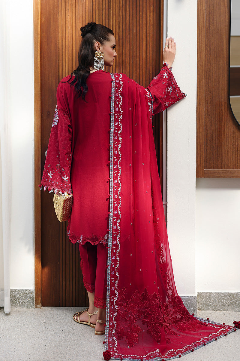 Qalamkar Festive Eid Embroidered Chikankari Unstitched 3Pc Suit CM-03 RUBY