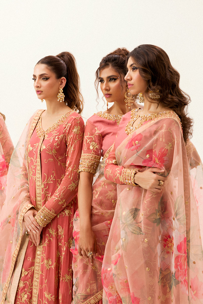 Best of Mushq Embroidered Chiffon Unstitched 3Pc Suit BOM-06 Coral Almond