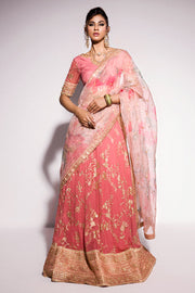 Best of Mushq Embroidered Chiffon Unstitched 3Pc Suit BOM-06 Coral Almond