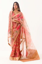 Best of Mushq Embroidered Chiffon Unstitched 3Pc Suit BOM-06 Coral Almond
