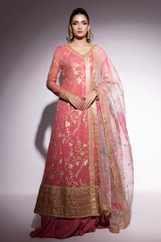 Best of Mushq Embroidered Chiffon Unstitched 3Pc Suit BOM-06 Coral Almond
