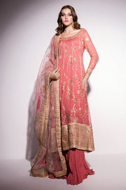 Best of Mushq Embroidered Chiffon Unstitched 3Pc Suit BOM-06 Coral Almond