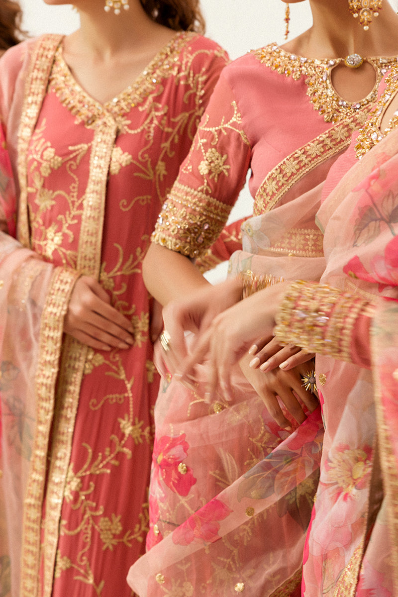 Best of Mushq Embroidered Chiffon Unstitched 3Pc Suit BOM-06 Coral Almond