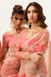 Best of Mushq Embroidered Chiffon Unstitched 3Pc Suit BOM-06 Coral Almond