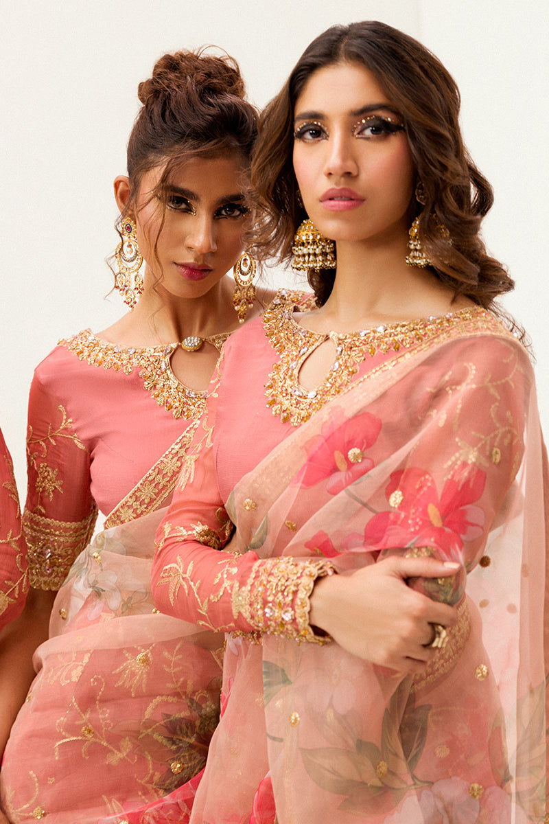 Best of Mushq Embroidered Chiffon Unstitched 3Pc Suit BOM-06 Coral Almond