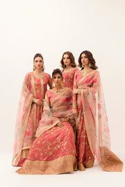 Best of Mushq Embroidered Chiffon Unstitched 3Pc Suit BOM-06 Coral Almond