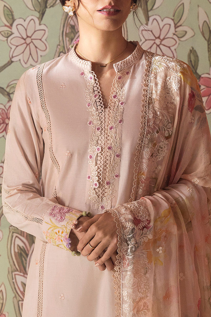 Cross Stitch Premium Embroidered Lawn Unstitched 3Pc Suit - CORAL CARNATION