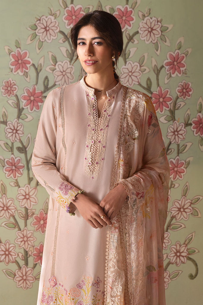 Cross Stitch Premium Embroidered Lawn Unstitched 3Pc Suit - CORAL CARNATION