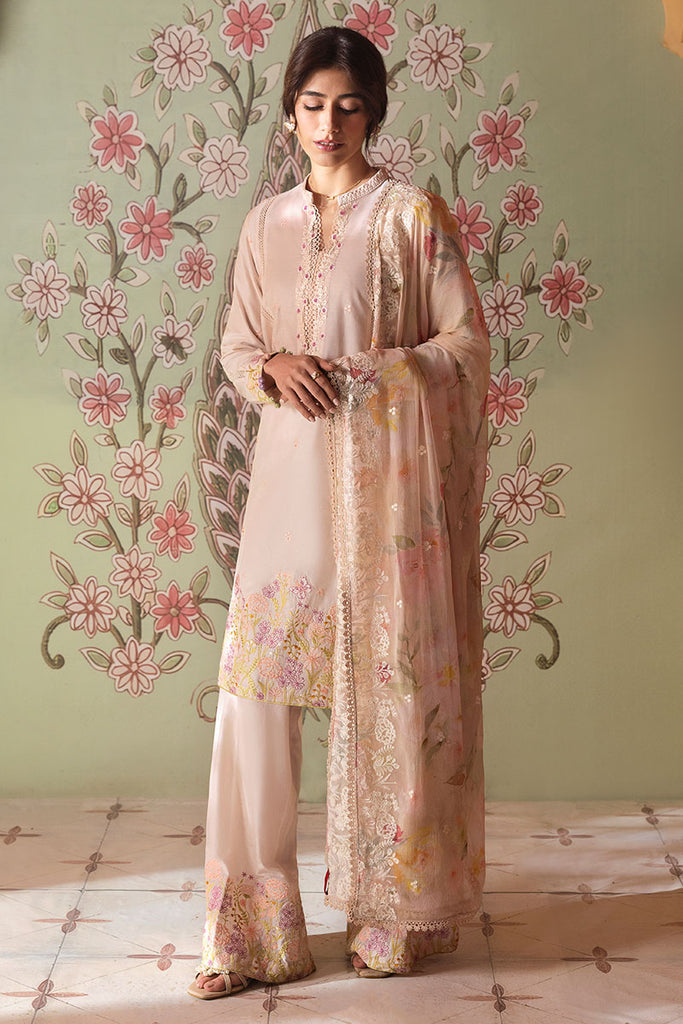 Cross Stitch Premium Embroidered Lawn Unstitched 3Pc Suit - CORAL CARNATION