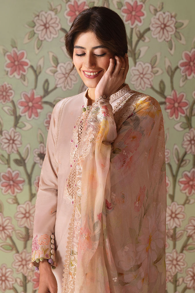 Cross Stitch Premium Embroidered Lawn Unstitched 3Pc Suit - CORAL CARNATION